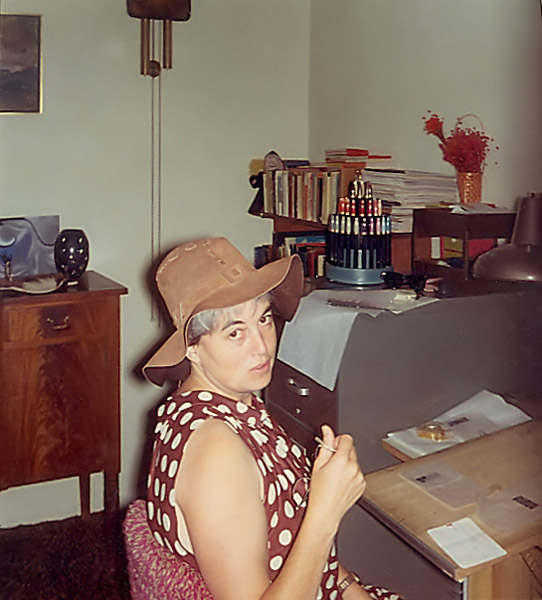 Wearing Jessie's hat from Hippy days, 1969 (ls)