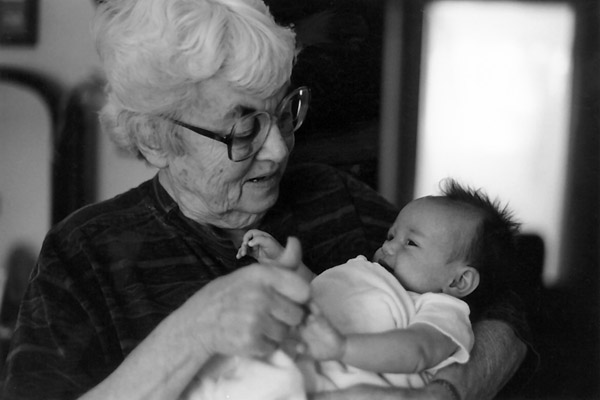 With her grand-daughter Hannah, 6 weeks old, 1997 (ss)